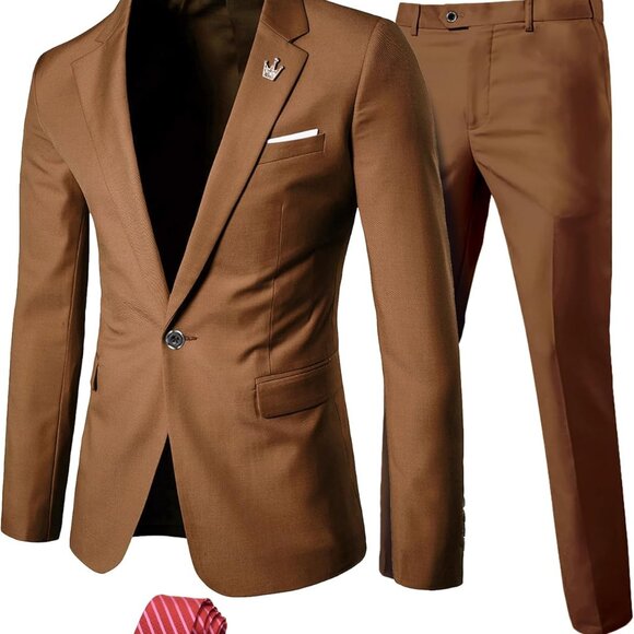 Versatile 2-Piece Khaki Suit for Men - Slim Fit, Elegant Design, Business Ready - Picture 1 of 7